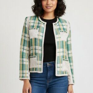C. Luce Metallic Green Plaid Blazer Jacket